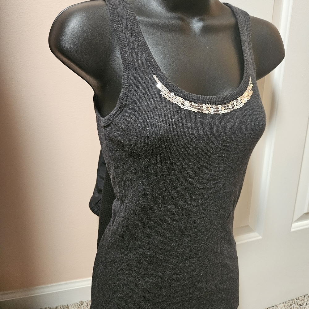 New York & Company Gray Embellished Fitted Tank Top - Picture 6 of 11
